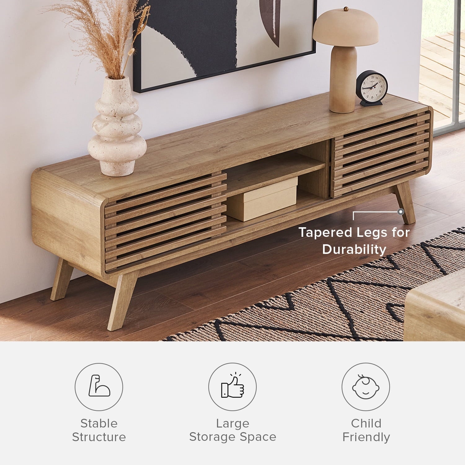 59" Mid - Century Modern Oak TV Stand - From Where - 