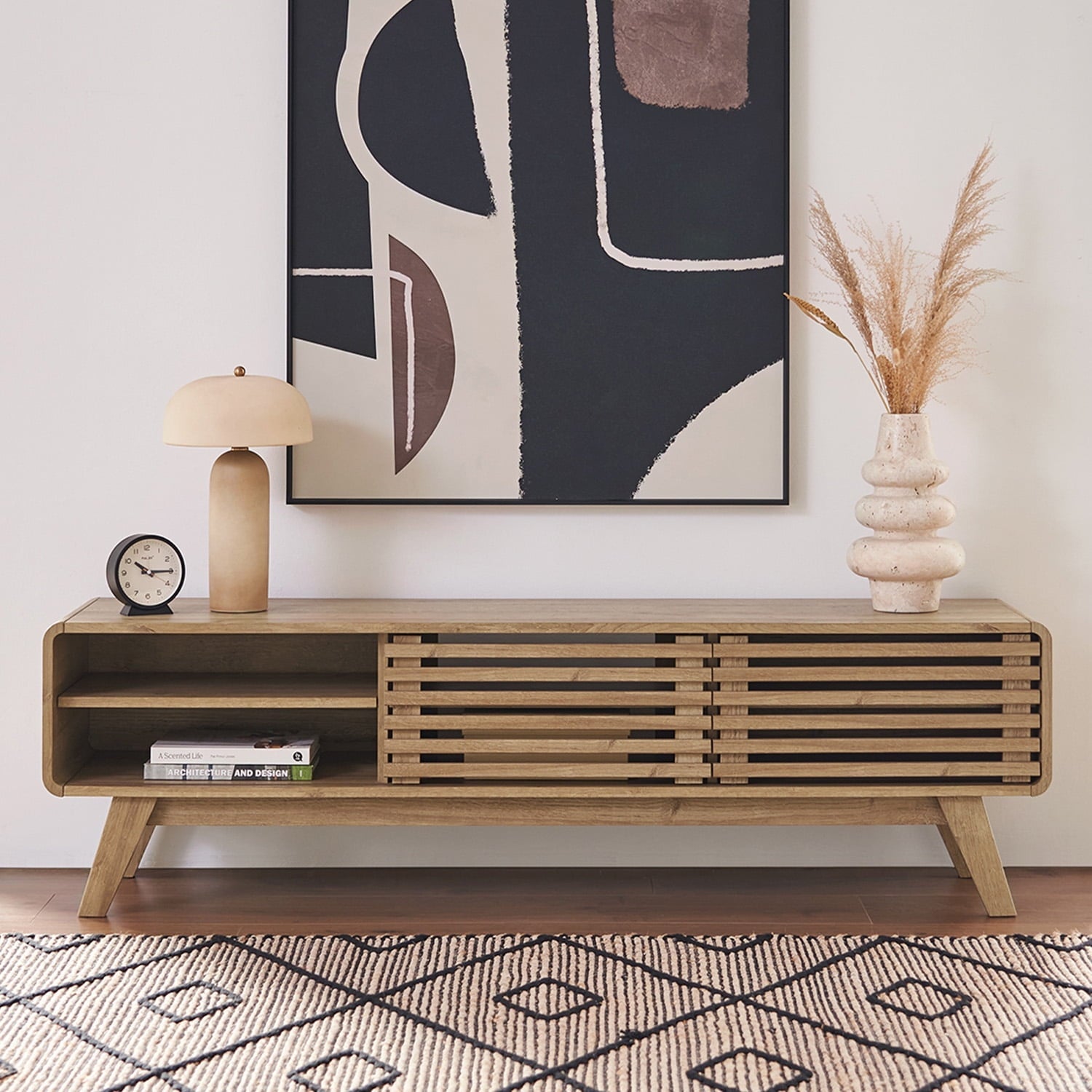 59" Mid - Century Modern Oak TV Stand - From Where - 