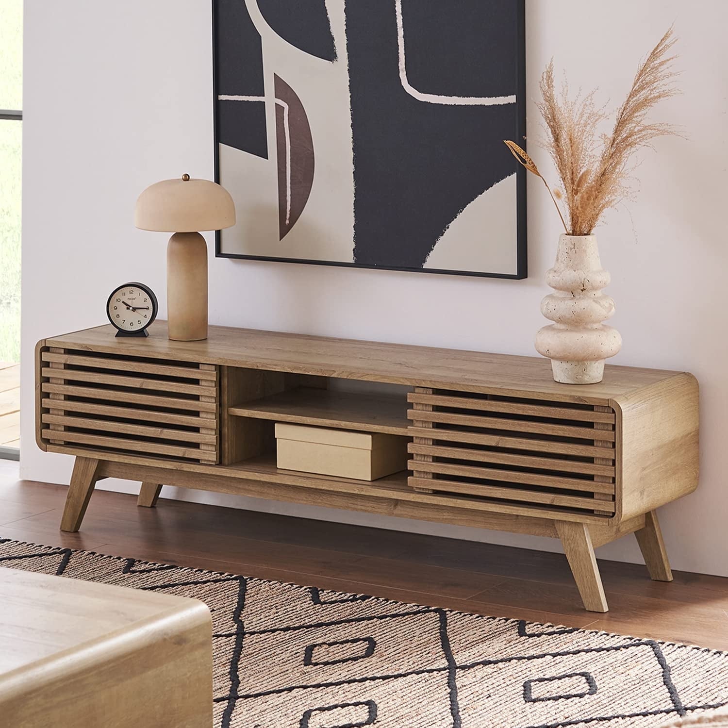 59" Mid - Century Modern Oak TV Stand - From Where - 