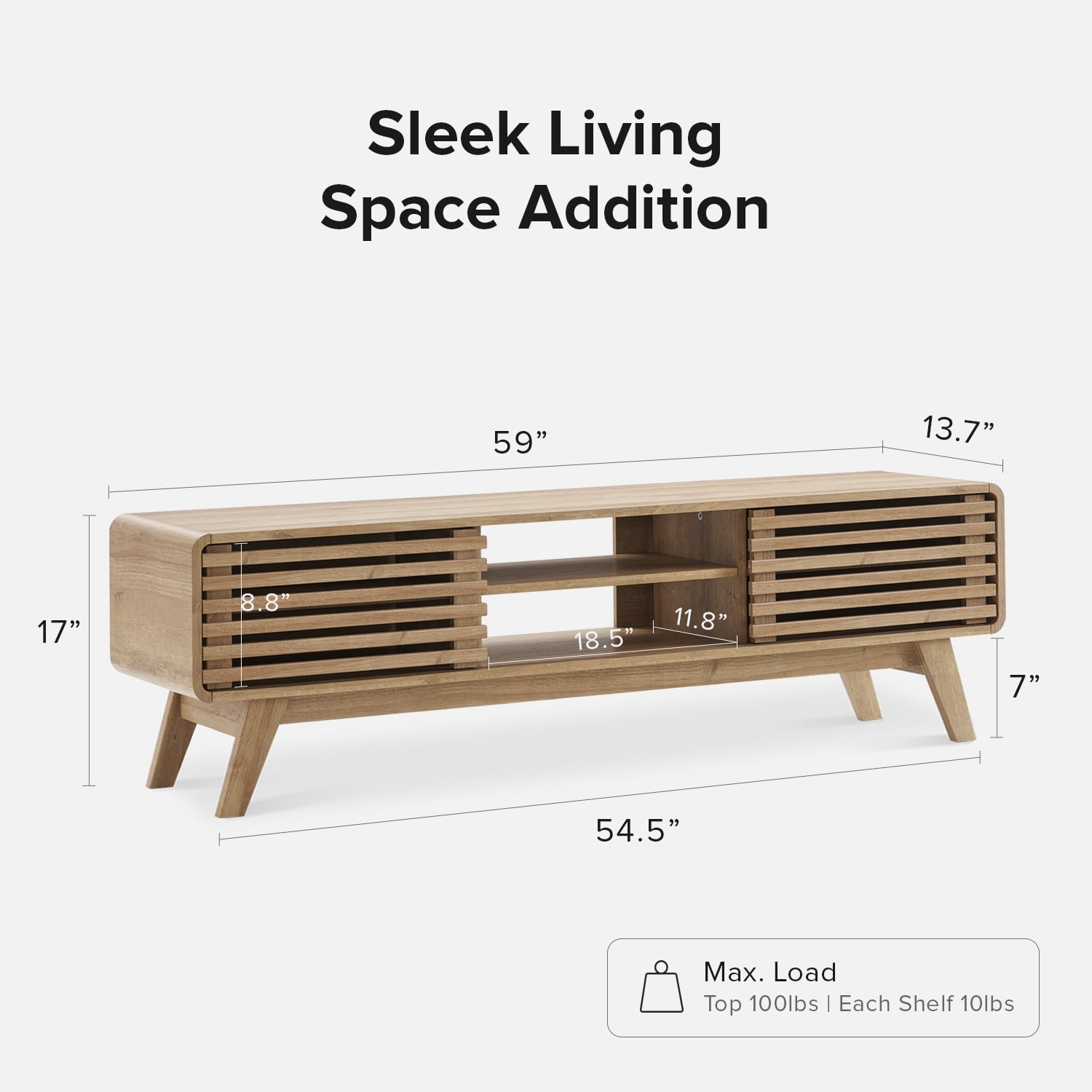 59&quot; Mid - Century Modern Oak TV Stand - From Where - 