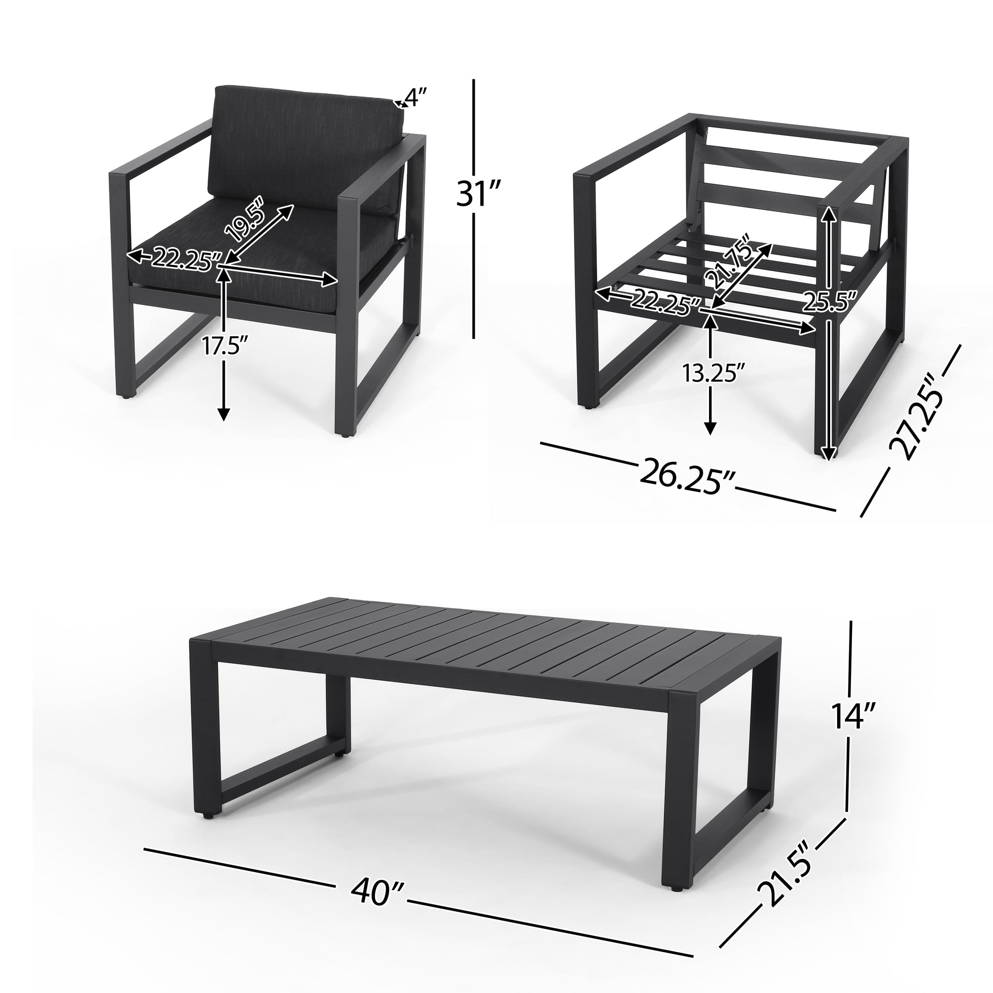 Calderon 4 Piece Outdoor Aluminum Chat Set, Dark Gray