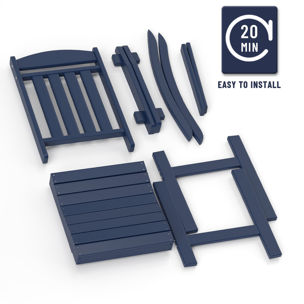 Patio Slat Rocking Chair Set of 2, HDPE Plastic Weather Resistant Porch Rocker, Navy Blue
