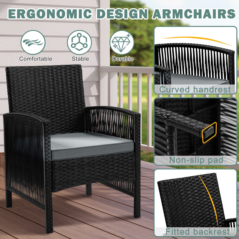 Outdoor Patio Conversation Set, Segmart 4 Pieces Rattan Sofa Set Cushioned Sofa &amp; Charis, Deck Porch Poolside Furniture Table Set for 4, Gray