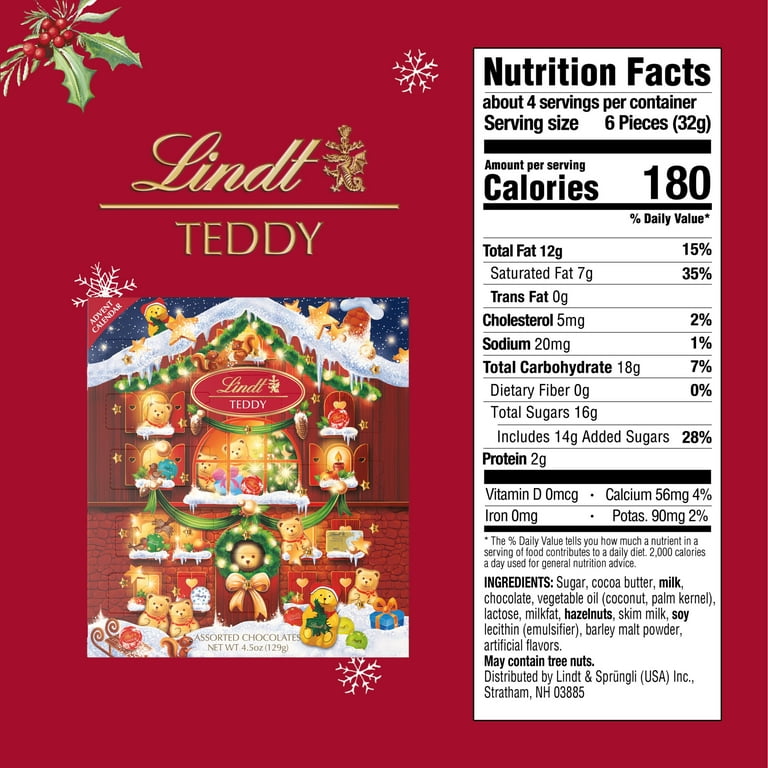 Lindt Teddy Bear Christmas Chocolate Candy Advent Calendar, 4.5 oz.