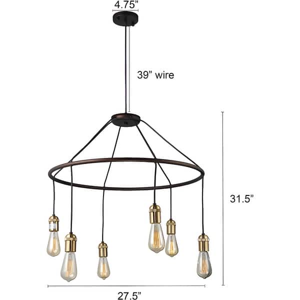 6-Light Industrial Hoop Rustic Circular Chandelier