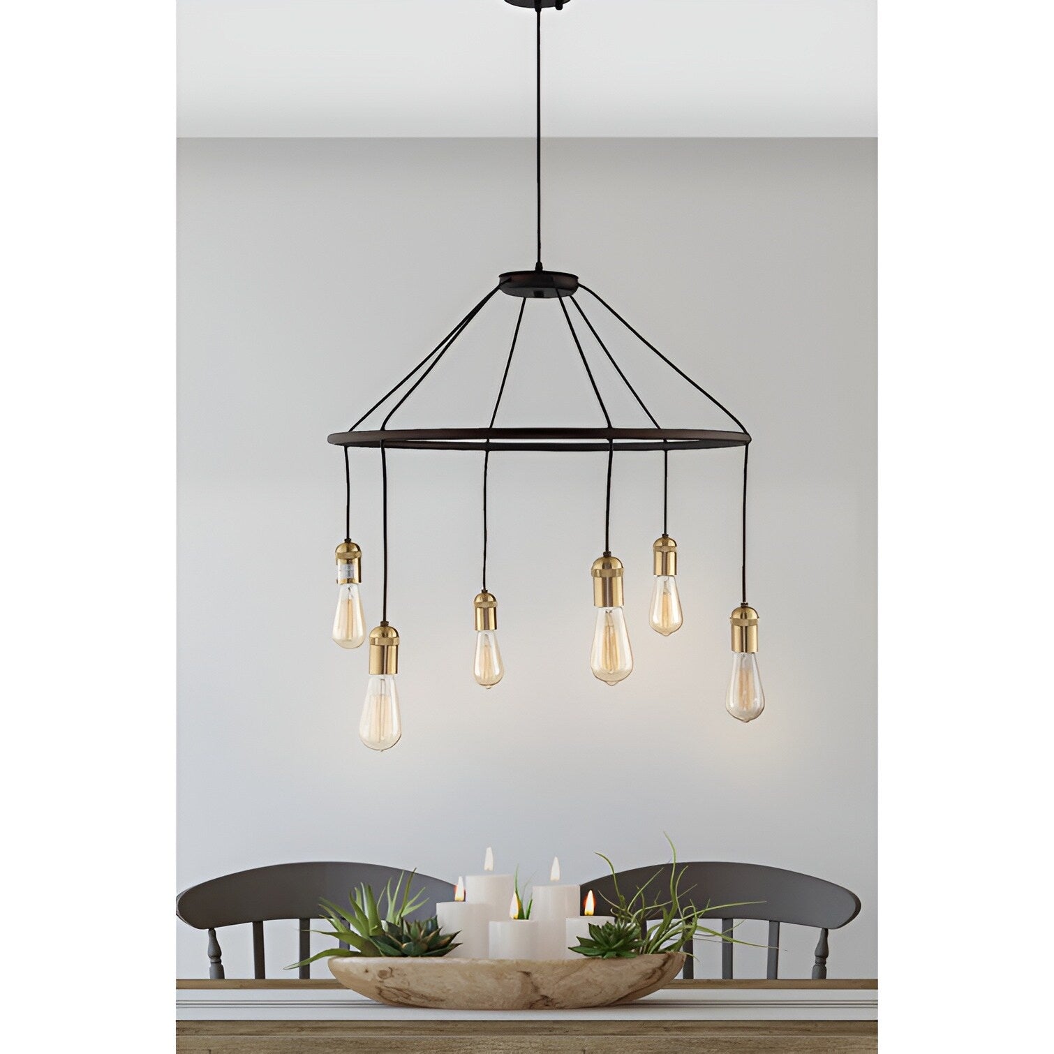 6-Light Industrial Hoop Rustic Circular Chandelier