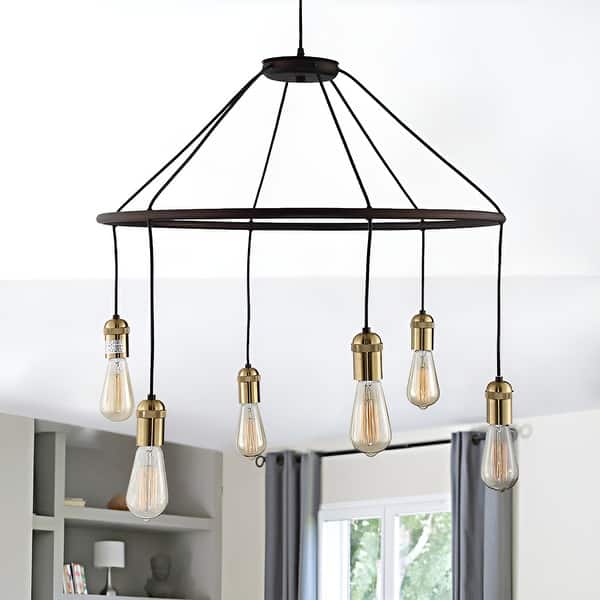 6-Light Industrial Hoop Rustic Circular Chandelier