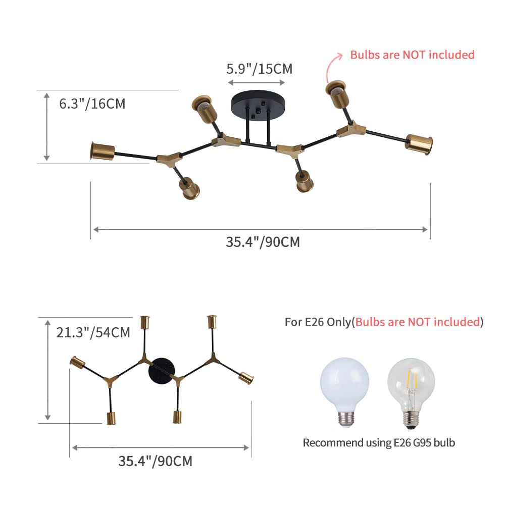 6 Light Semi Flush Mount Ceiling Fixture - From Where - 