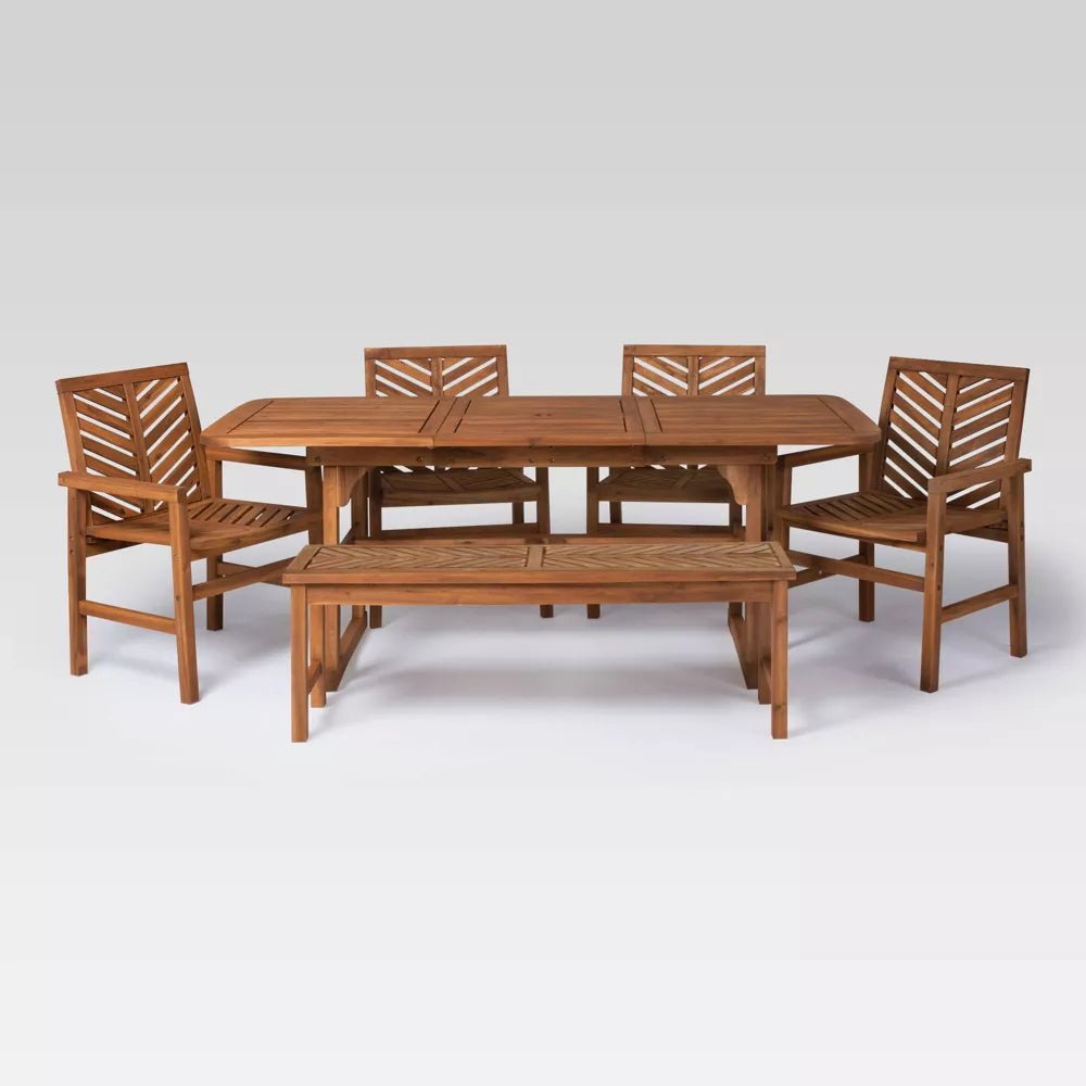 6 Pc Slatted Extendable Patio Dining Set - From Where - 