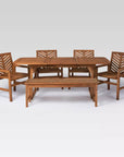 6 Pc Slatted Extendable Patio Dining Set - From Where - 