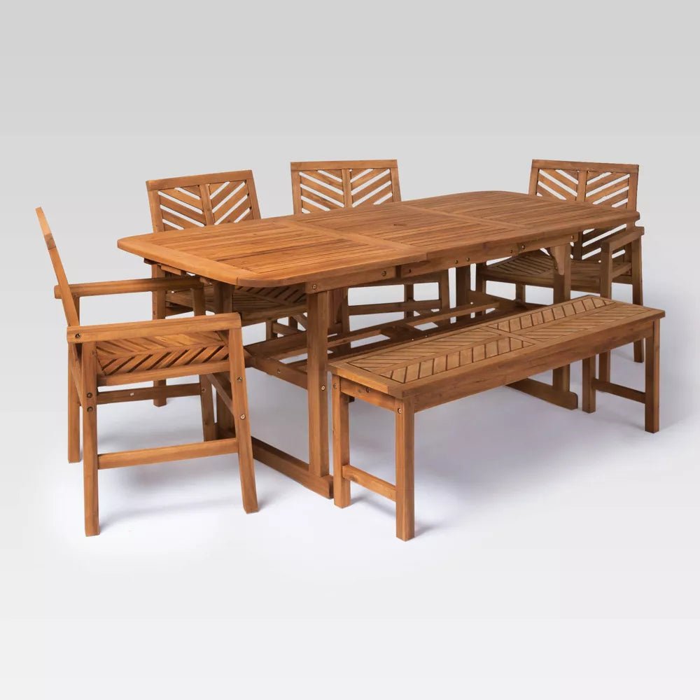 6 Pc Slatted Extendable Patio Dining Set - From Where - 