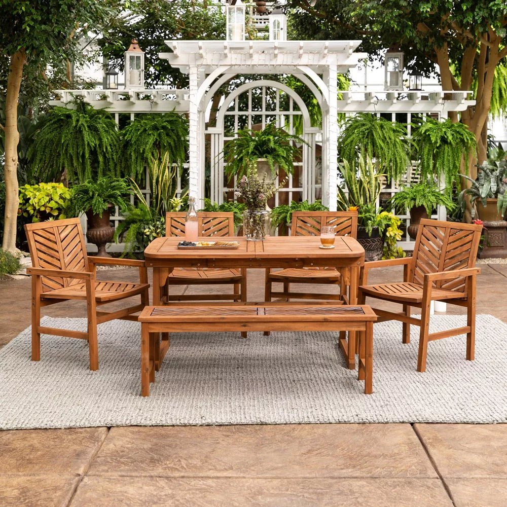 6 Pc Slatted Extendable Patio Dining Set - From Where - 
