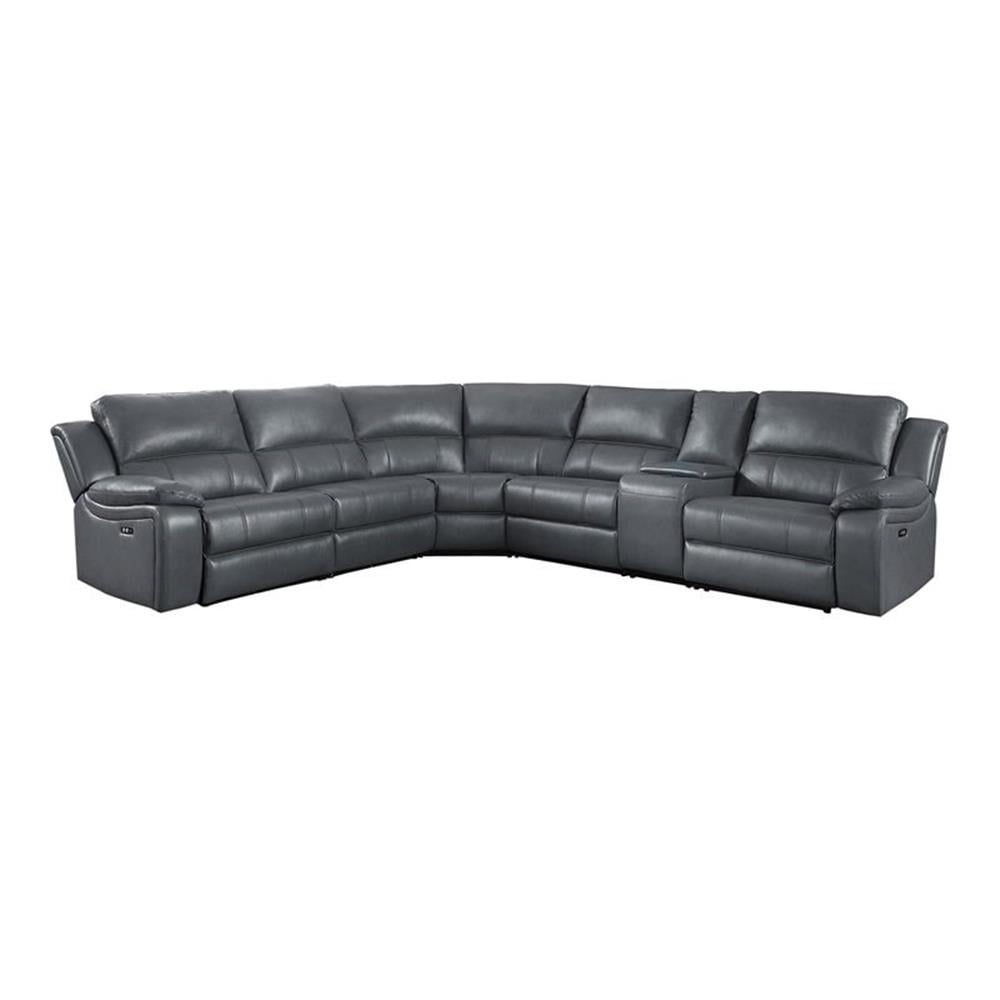 6 - Piece Wood & Faux Leather Sectional Set - From Where - 