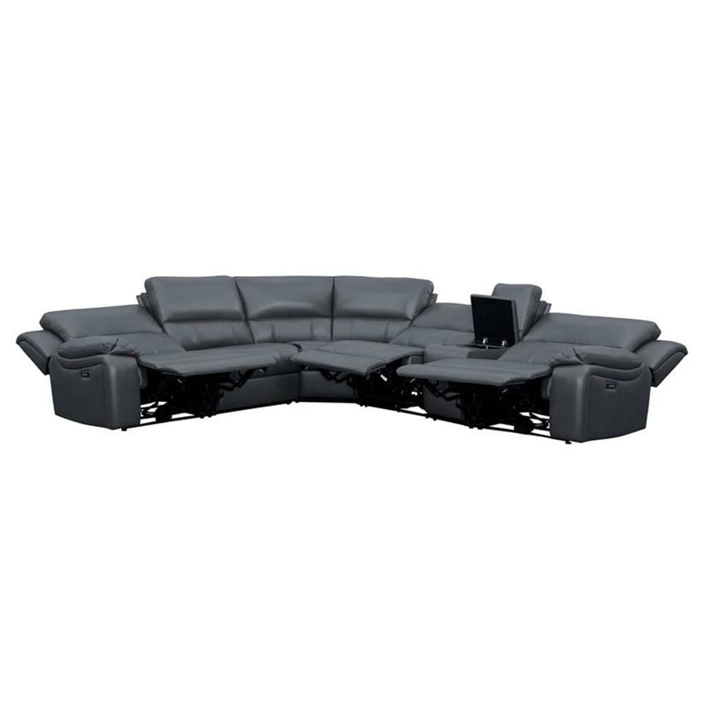 6 - Piece Wood & Faux Leather Sectional Set - From Where - 