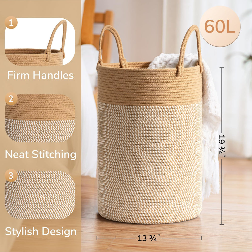 60L Woven Rope Laundry Storage Basket - From Where - 