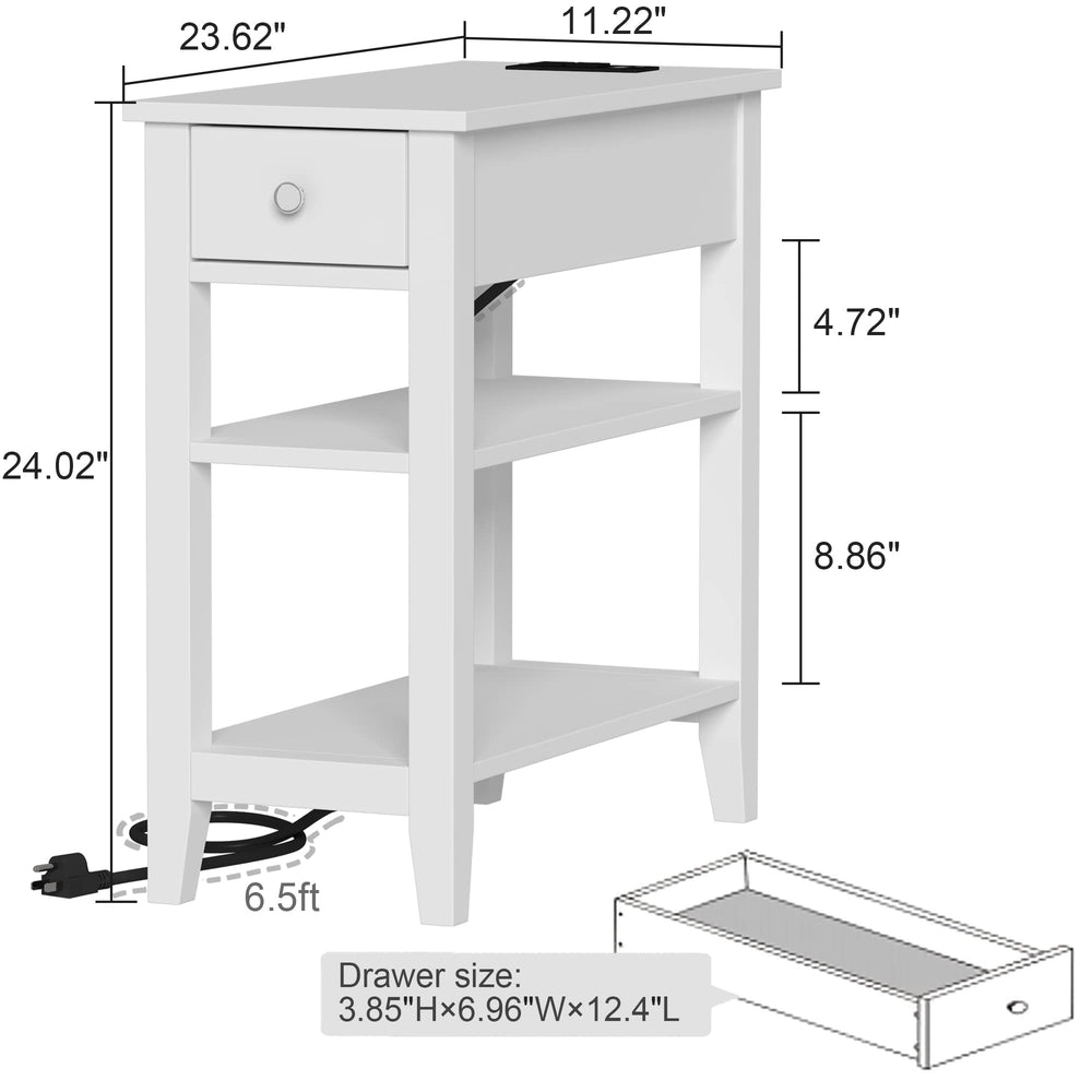 Narrow End Table with Charging Station