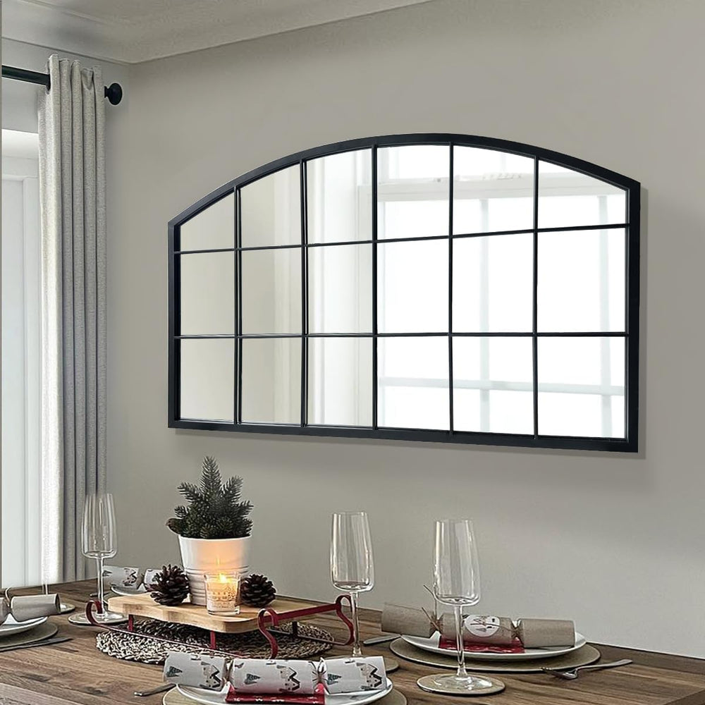 Black Grid Wide Window Pane Mirror