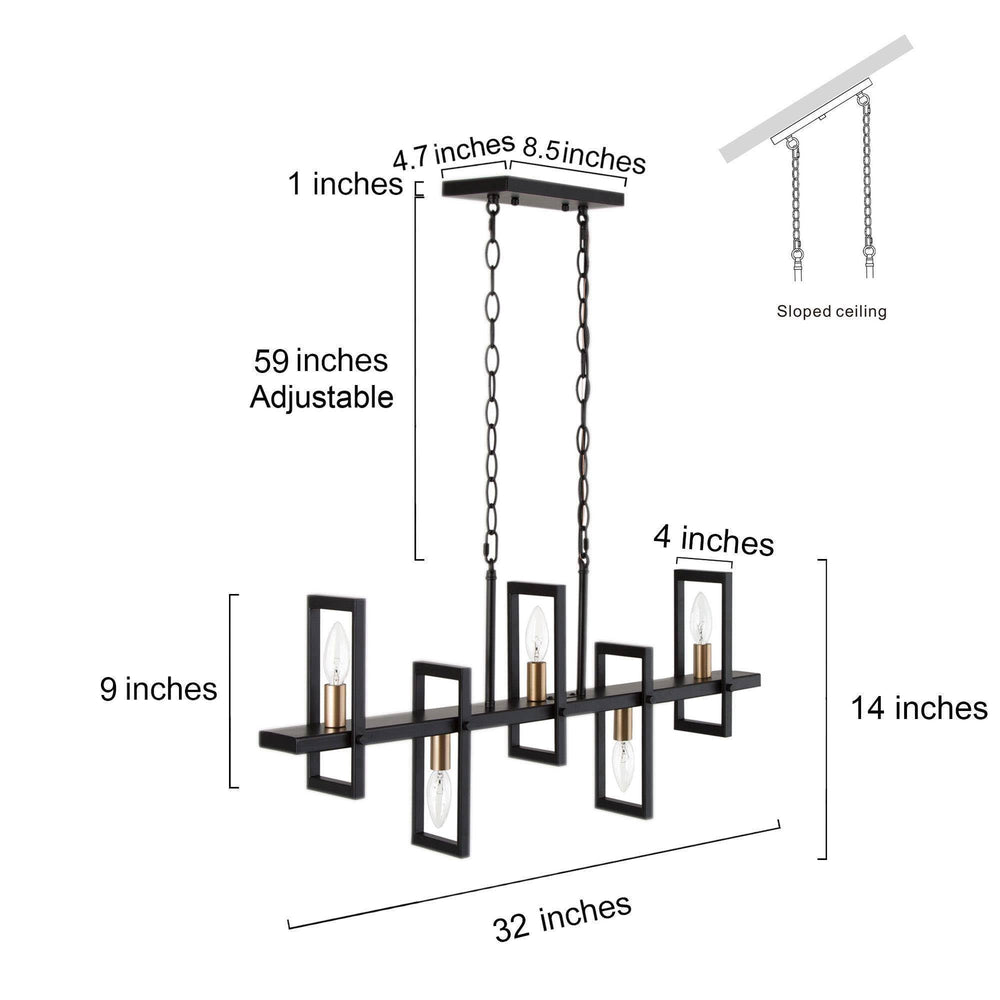 Black Gold 5 Light Linear Chandelier