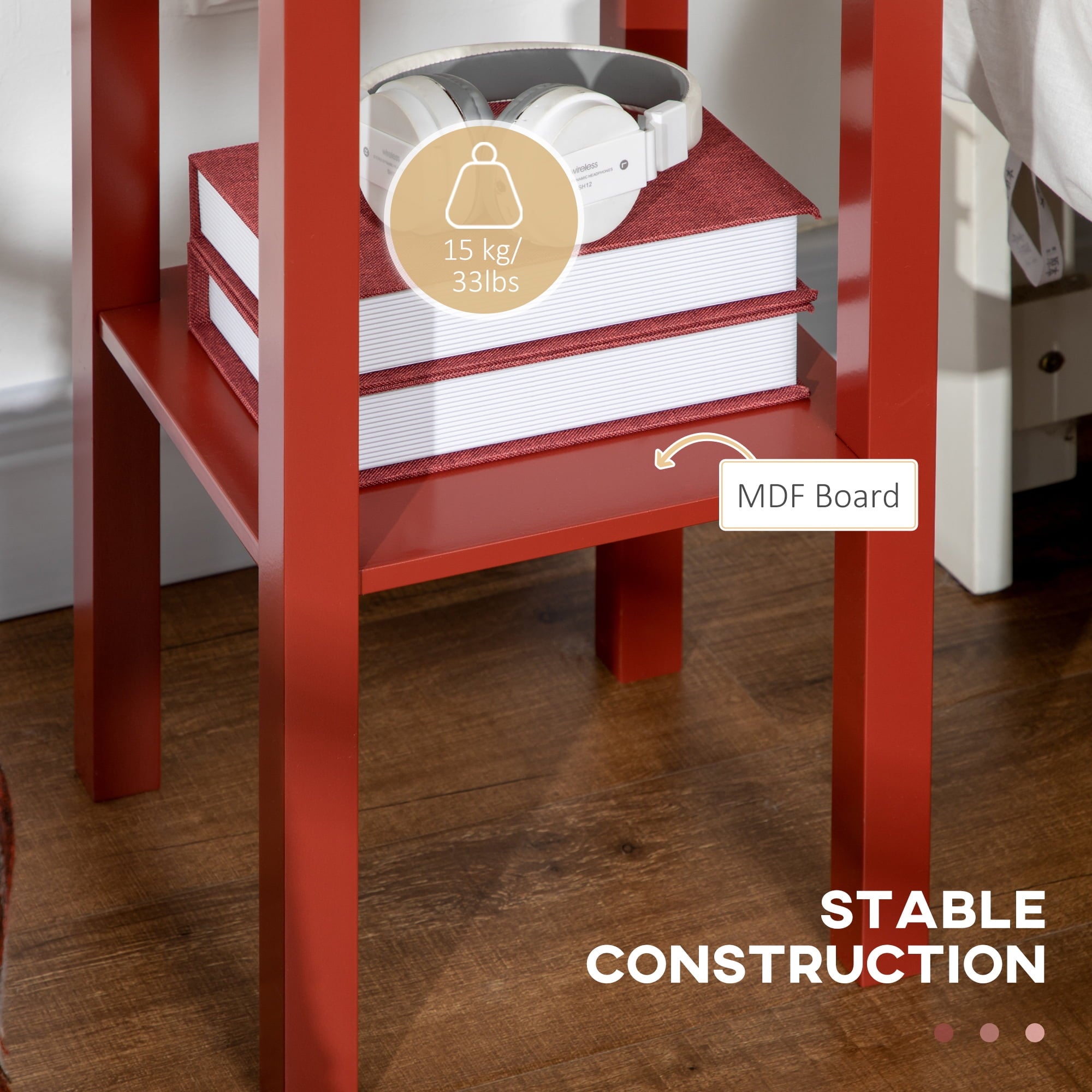 HomCom 30" Elegant Narrow Accent End Bedside Sofa Table with Storage Drawer, Red