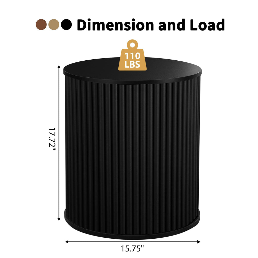 Fluted Round Side Table with Storage