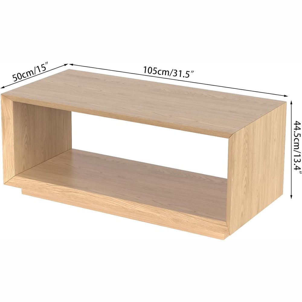 Coffee Table with Storage Shelf, Modern Rectangle Cocktail Table, Wood Center Table for Living Room (Wood)