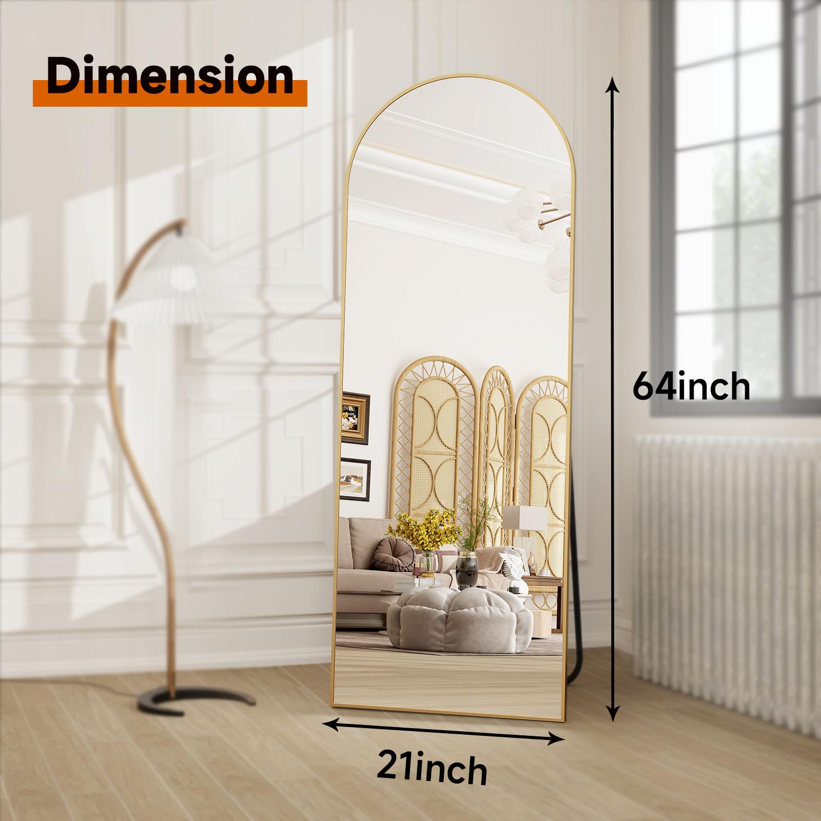 64&quot;x21&quot; Full Length Arched Leaning Mirror - From Where - 