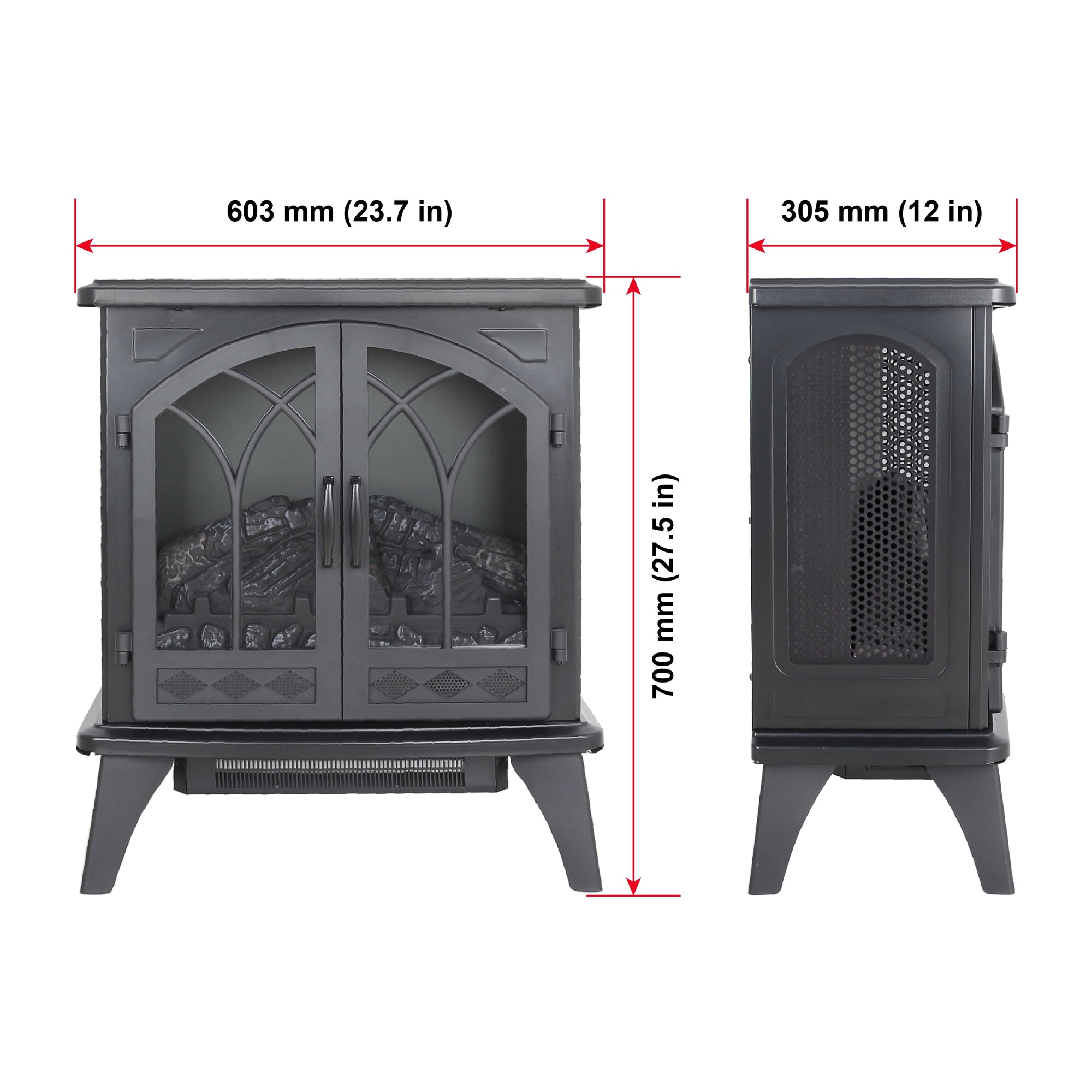24-Inch 3D Flame Electric Infrared Quartz Fireplace Stove with Remote and Realistic Flames