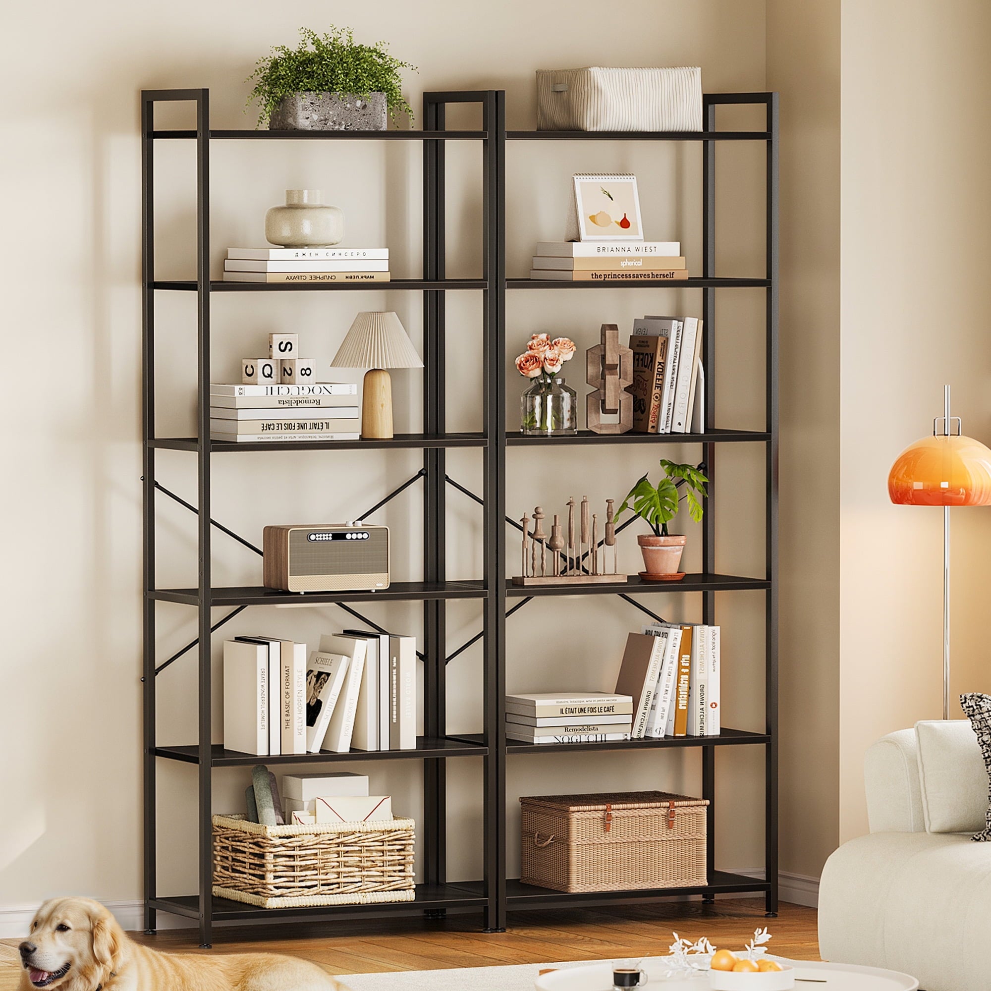 Casacomoda 6-Tier Tall Bookshelf, Large Bookcase with Steel Frame, Deep Book Shelf for Living Room, Home Office, Study, Industrial Style, Black - Walmart.com