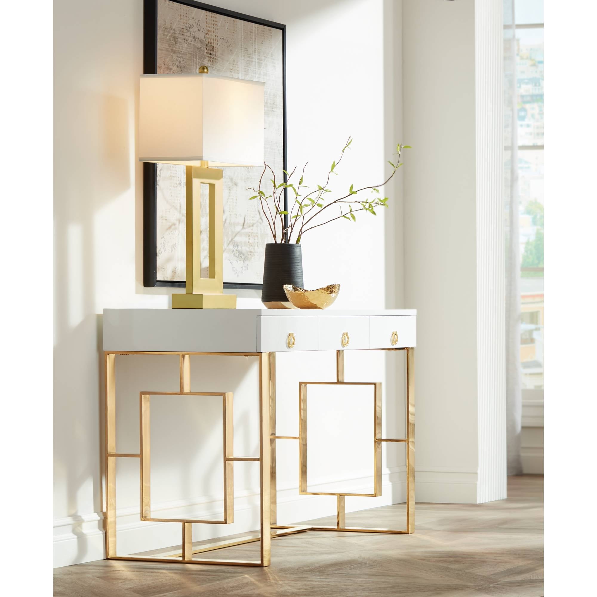 360 Lighting Marshall Modern Table Lamp 30" Tall Gold Open Base Oatmeal Rectangular Shade for Bedroom Living Room Bedside Nightstand Office House Home