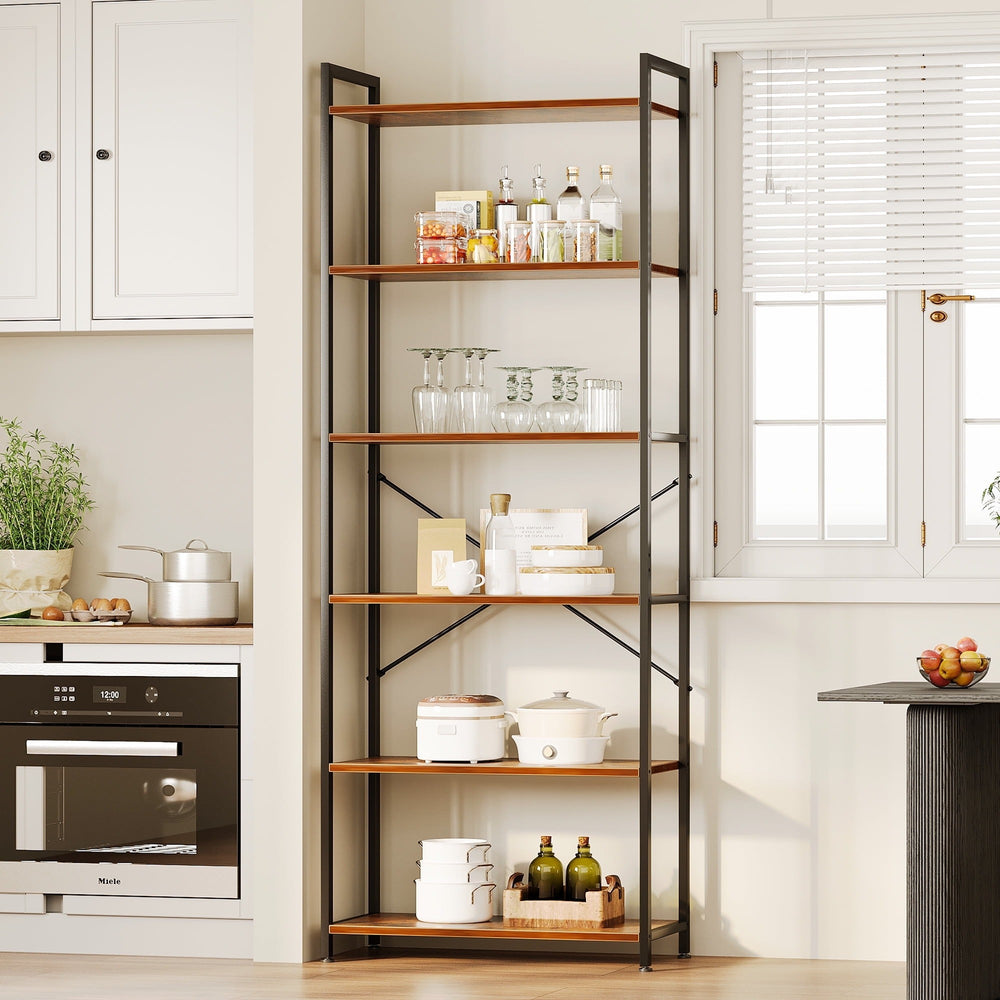 6-Tier Large Bookcase with Steel Frame