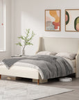 Queen Size Bed Frame, Platform Bed Frame with Upholstered Headboard, Modern Deluxe Wingback, Wood Slat Support, Mattress Foundation