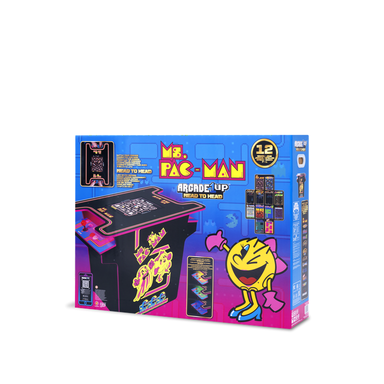 Arcade1Up Ms.PAC-MAN Head-to-Head Arcade Machine – Retro Home Arcade Table with 12 Classic Games, Light-Up Control Deck & Real-Feel Joysticks