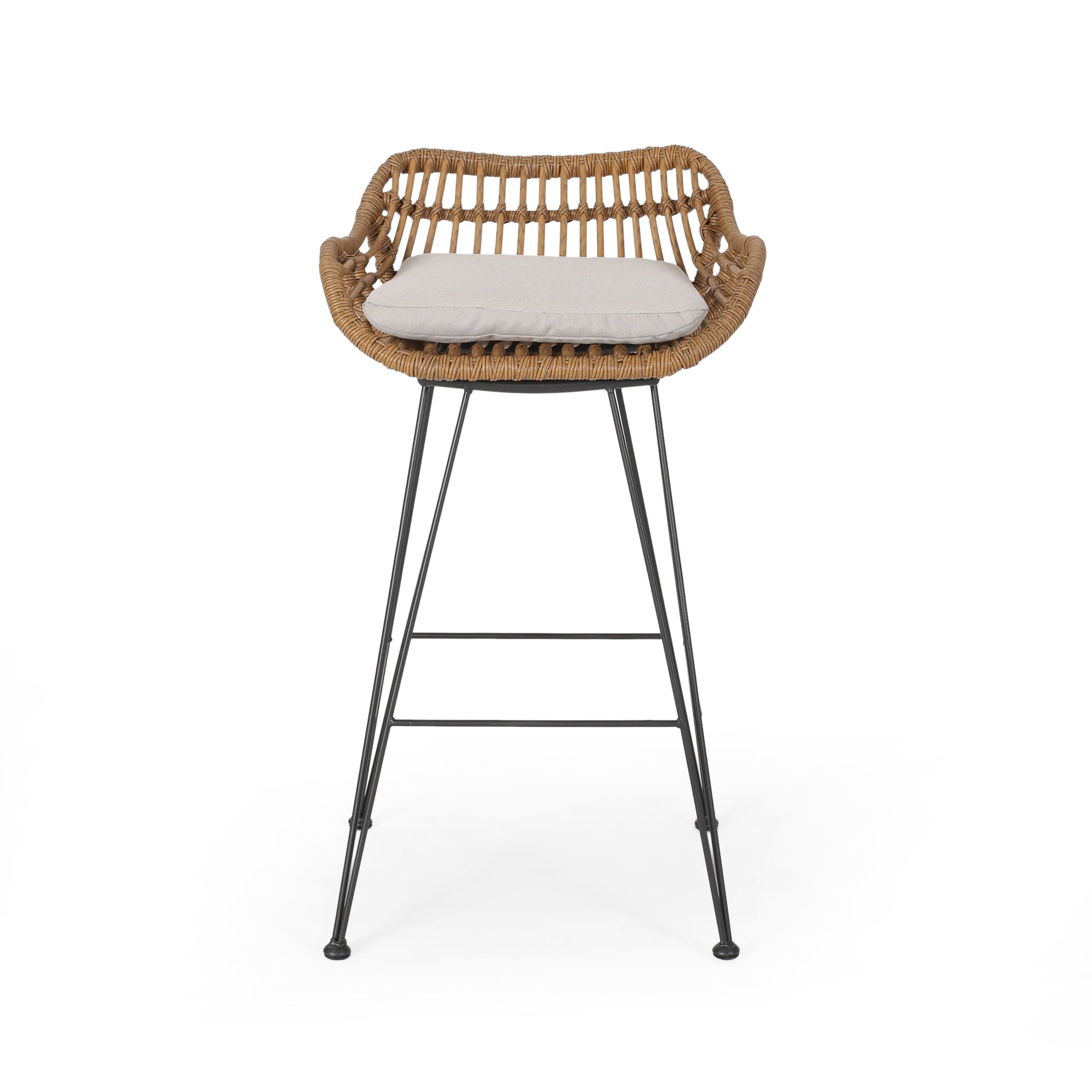 Lisa Outdoor Wicker Barstools with Cushions (Set of 2)