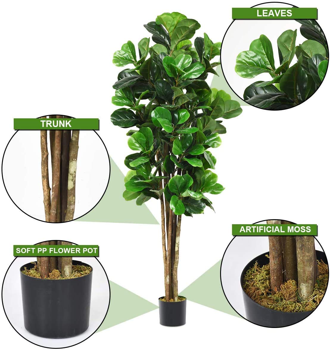 6FT Artificial Fiddle Leaf Fig Tree in Pot - From Where - 
