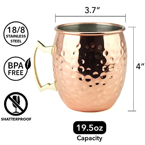 6pcs Cocktail Stainless Steel Shaker Set with Set of 4 Moscow Mule Hammered Cups - From Where - 