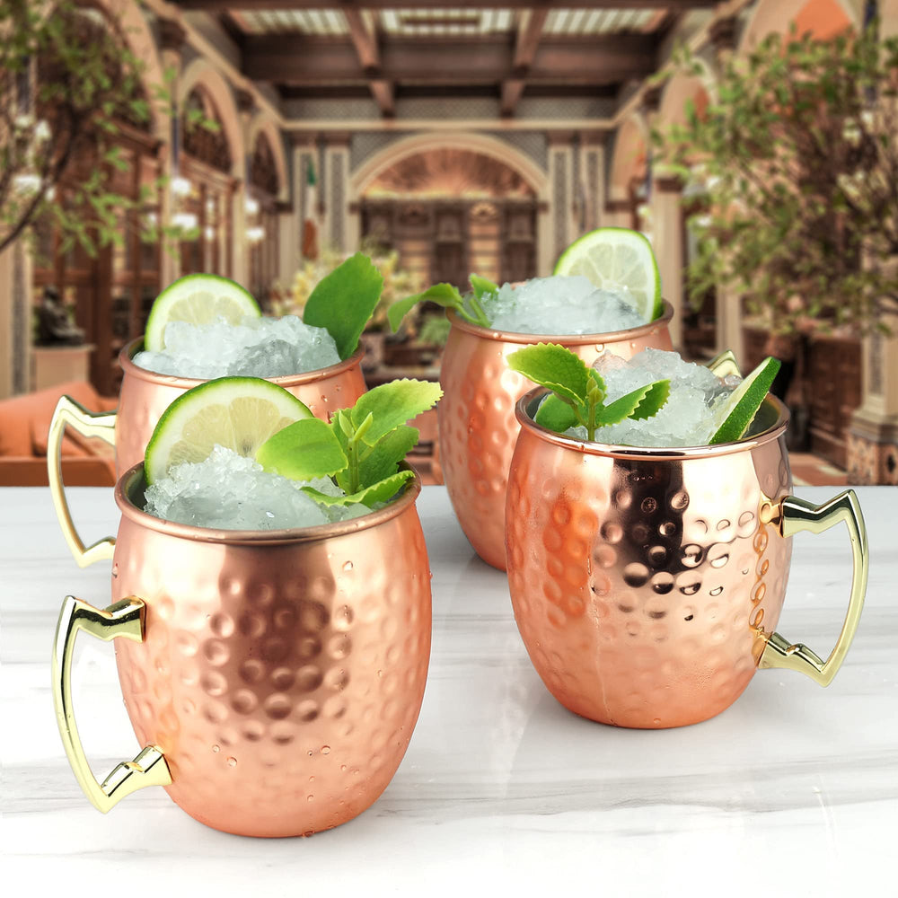 6pcs Cocktail Stainless Steel Shaker Set with Set of 4 Moscow Mule Hammered Cups - From Where - 