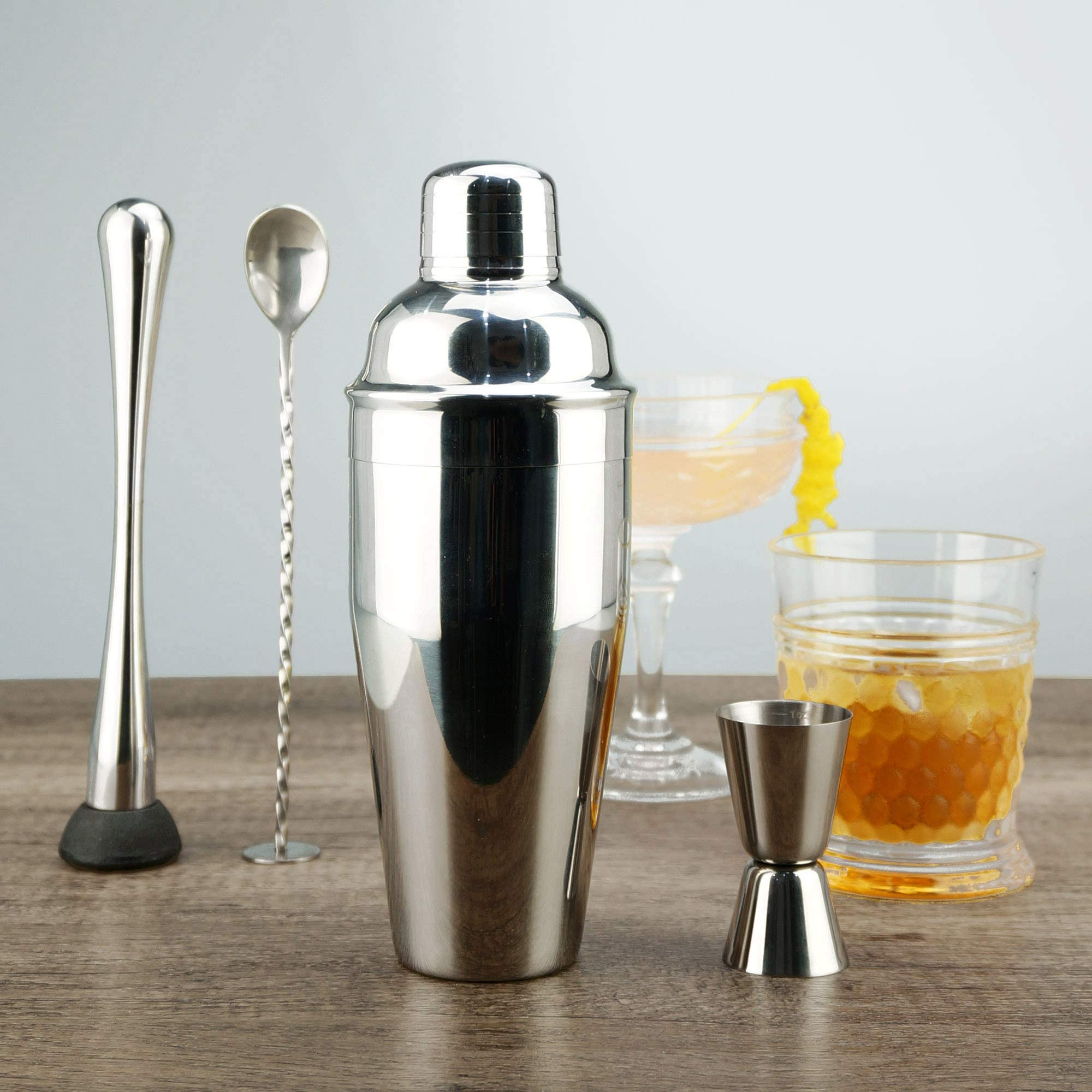 6pcs Cocktail Stainless Steel Shaker Set with Set of 4 Moscow Mule Hammered Cups - From Where - 