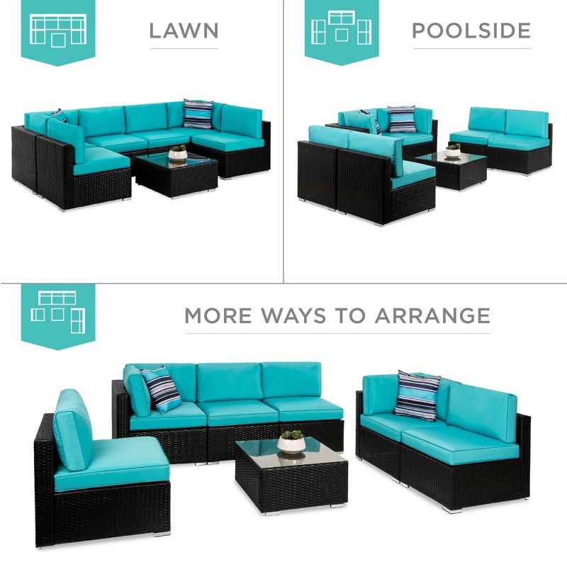 7 - Piece Modular Patio Set in Black & Teal - From Where - 