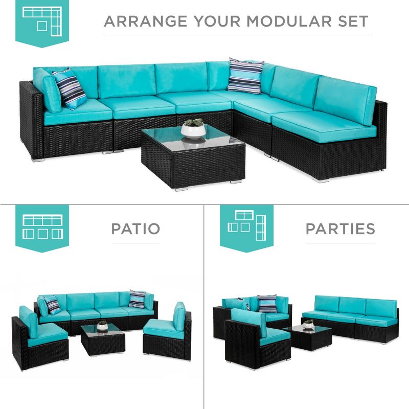 7 - Piece Modular Patio Set in Black & Teal - From Where - 