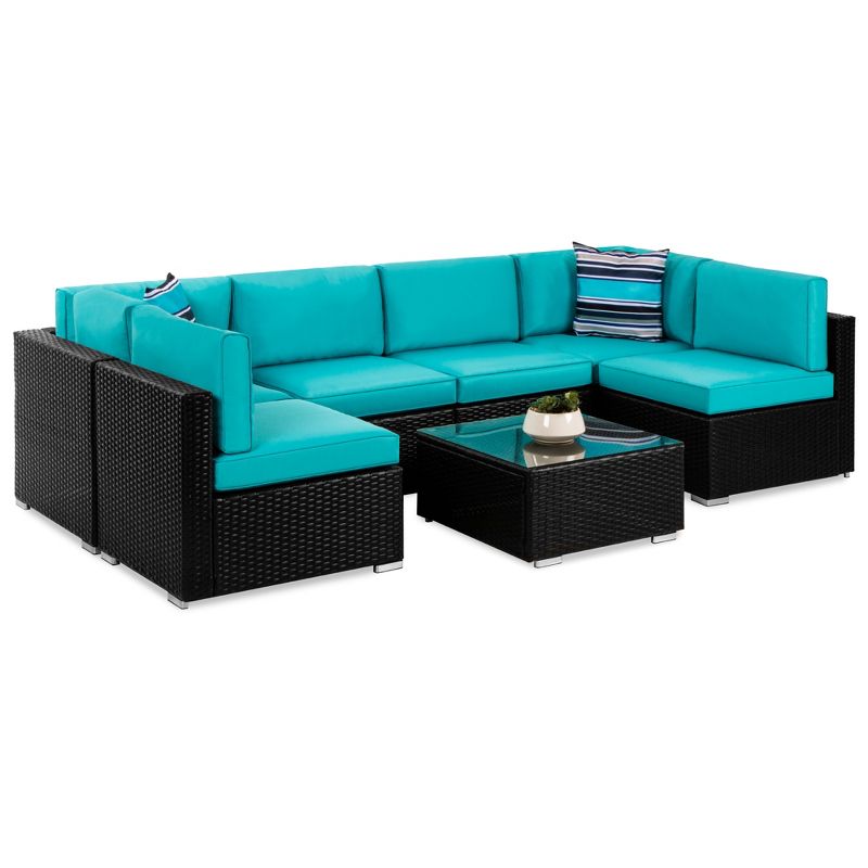 7 - Piece Modular Patio Set in Black & Teal - From Where - 