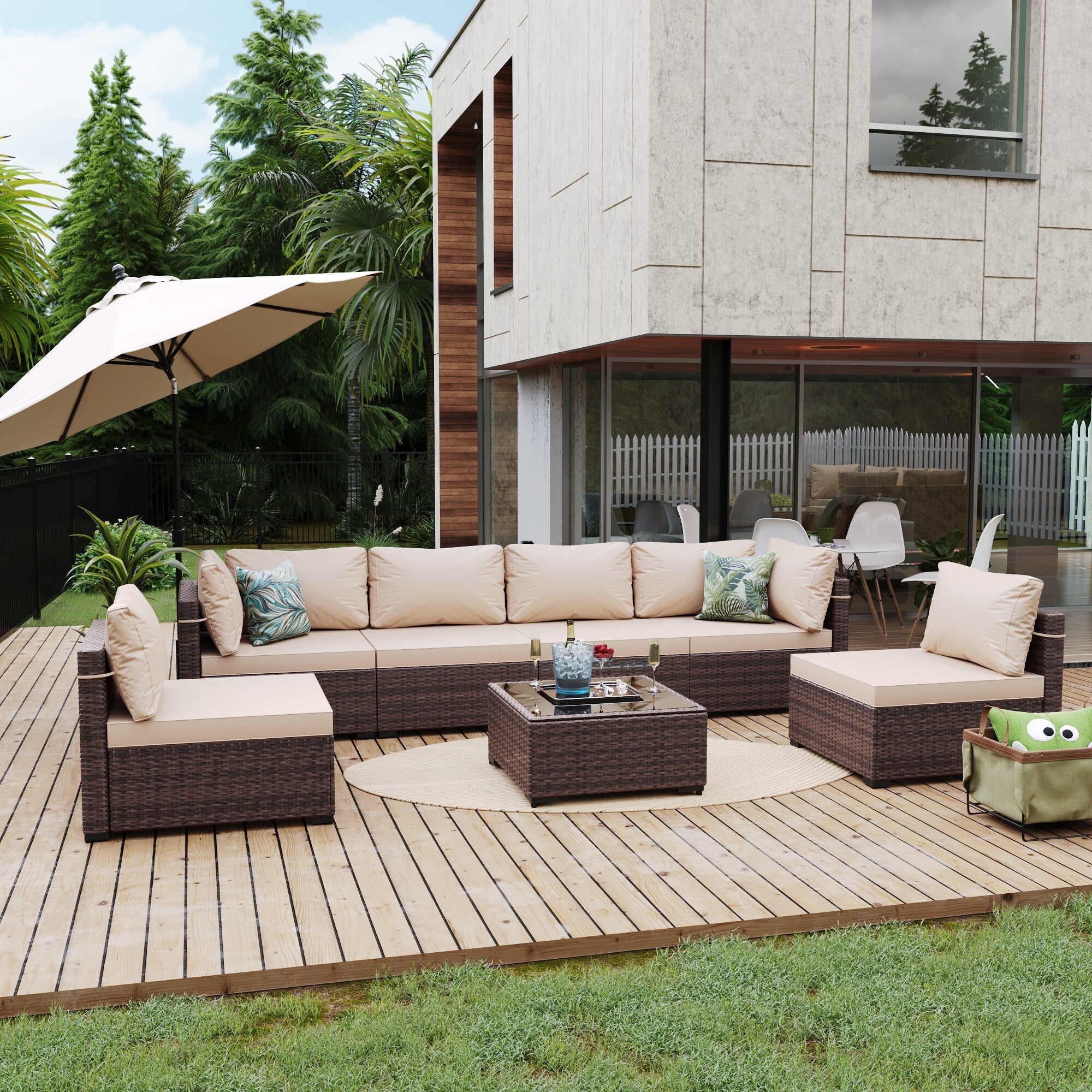7 - Piece Rattan Sectional Seating - From Where - 