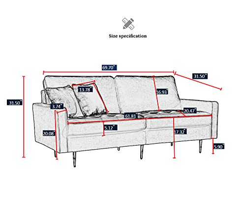 70 Inch Modern Emerald Sofa - From Where - 