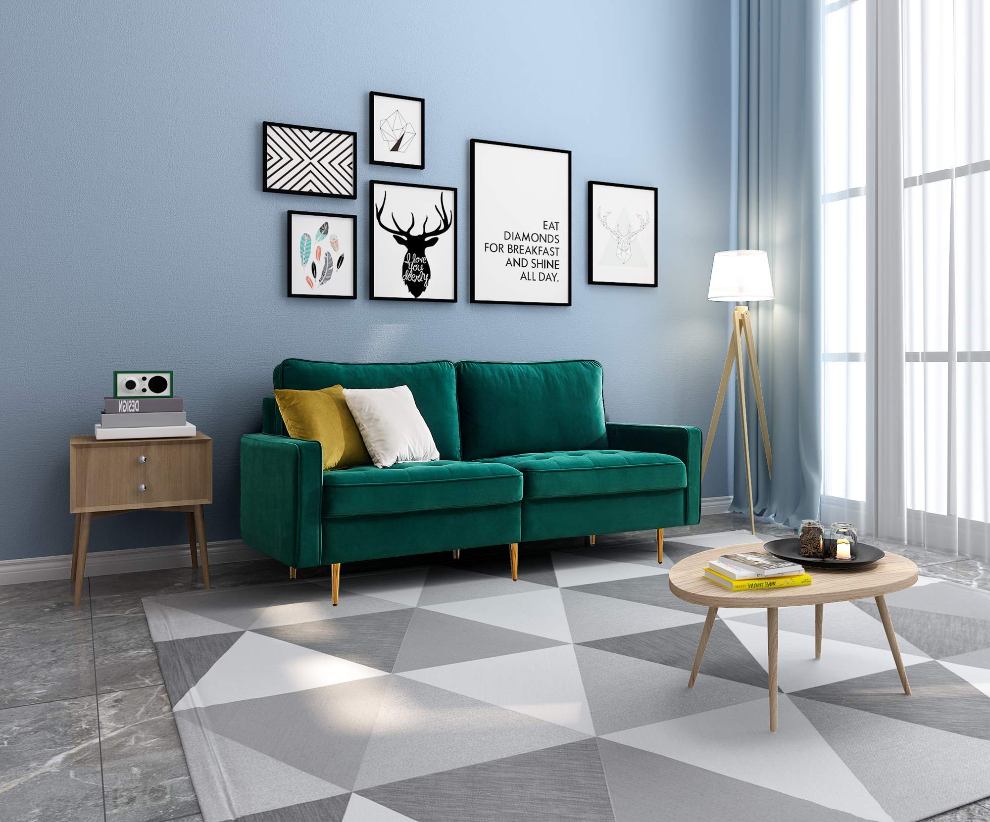 70 Inch Modern Emerald Sofa - From Where - 