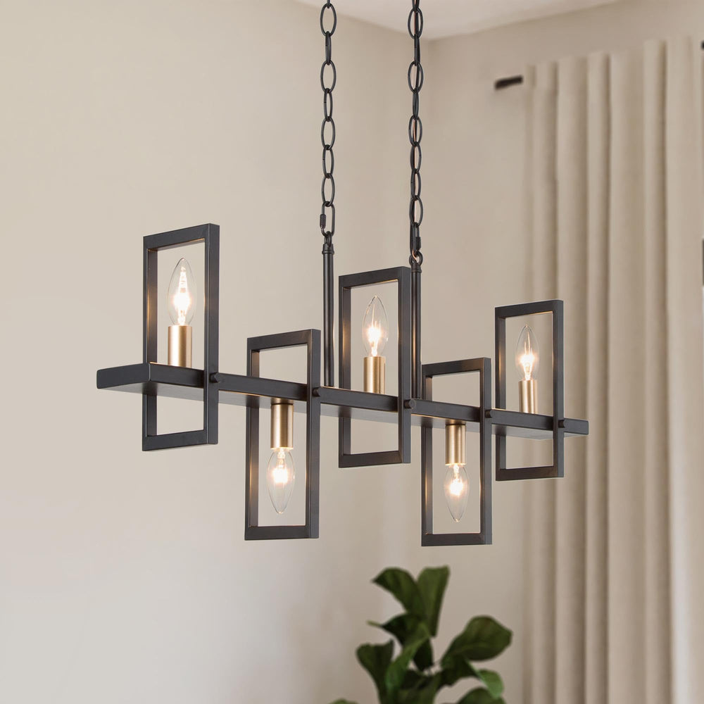 Black Gold 5 Light Linear Chandelier