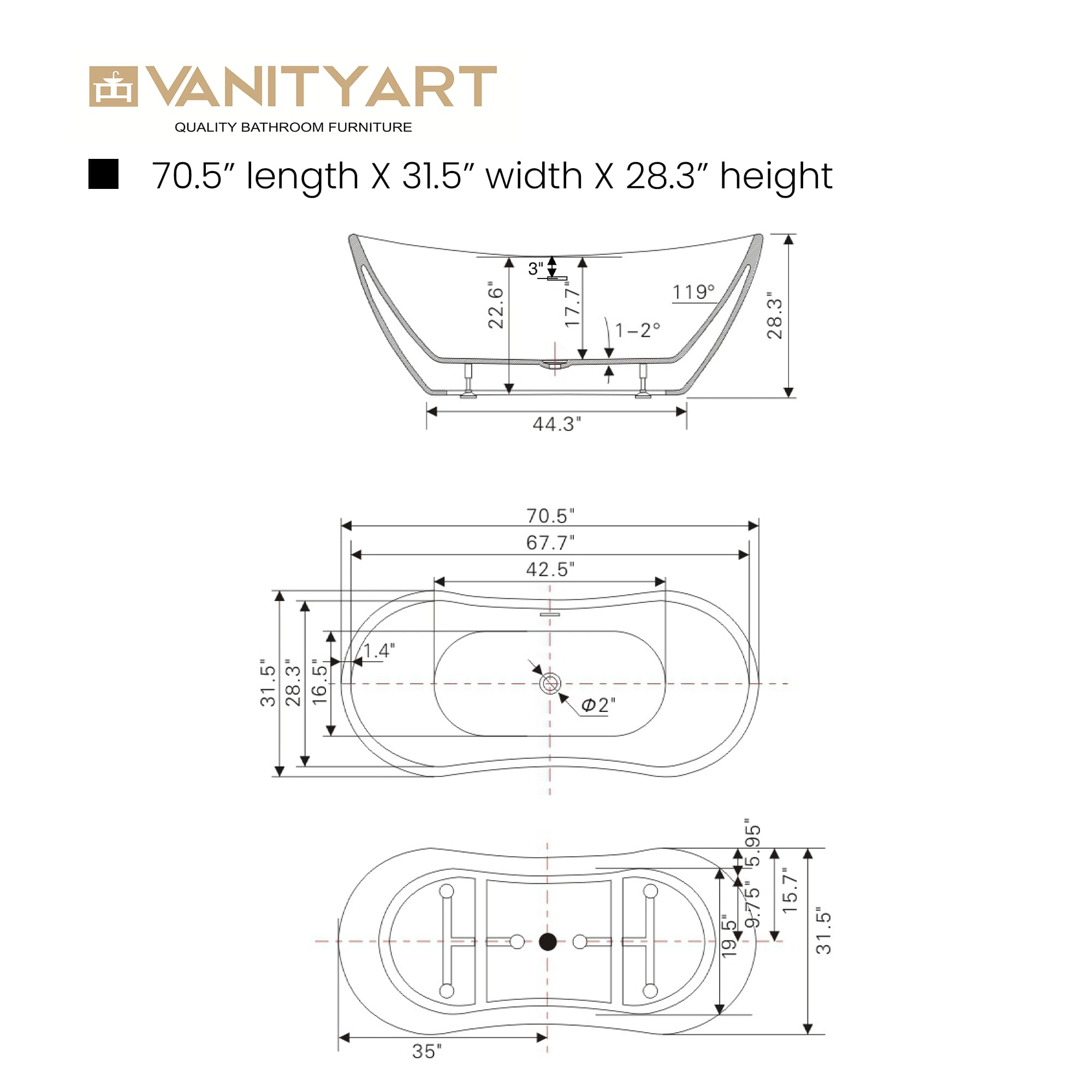 71&quot; Freestanding Bathtub - From Where - 