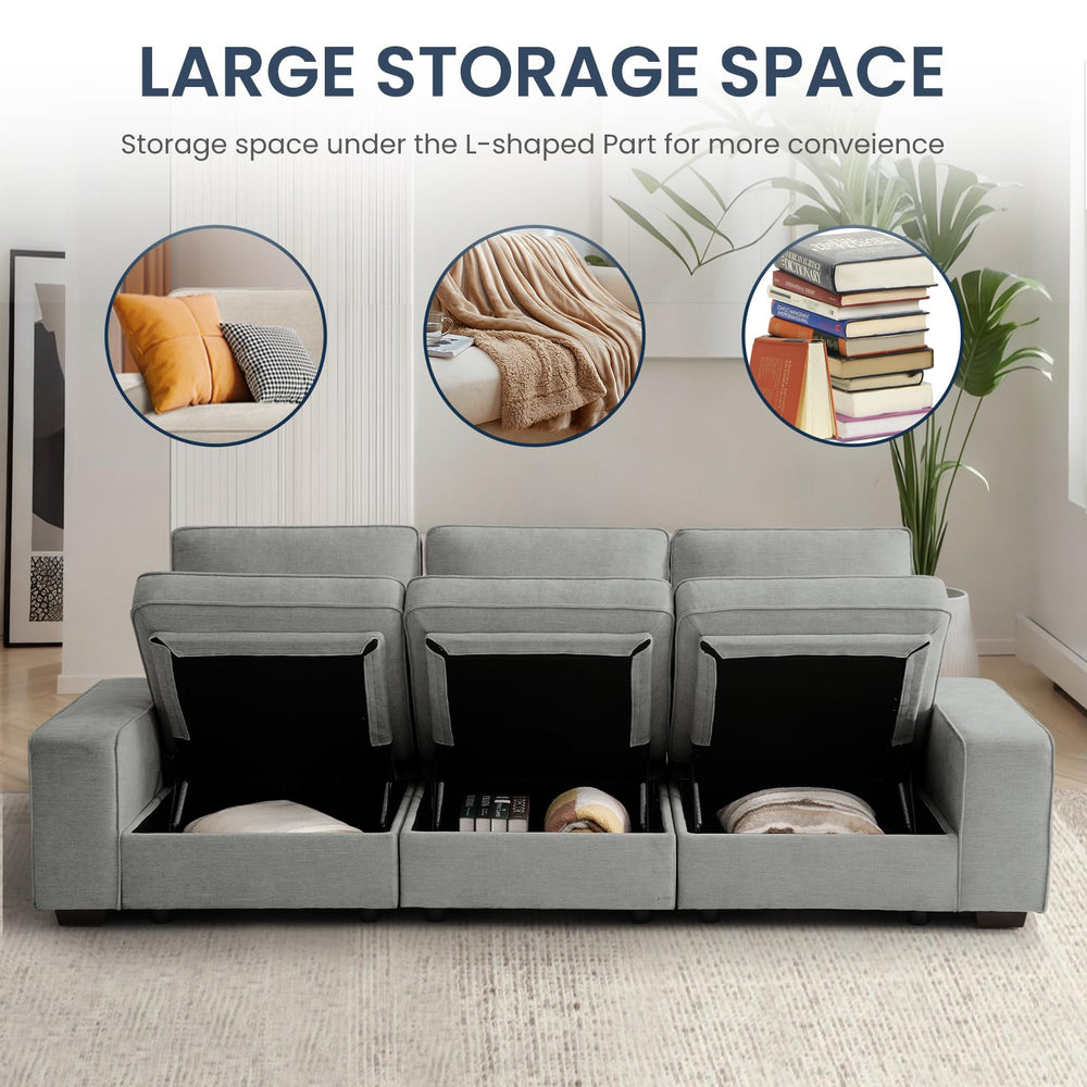 3-Seater Modular Sofa with Seats Storage