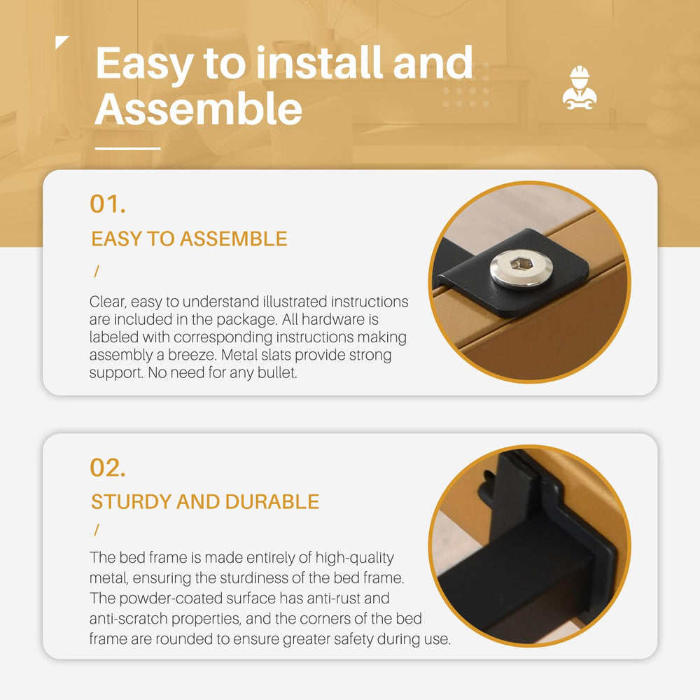 Queen Gold Metal Platform Bed Frame