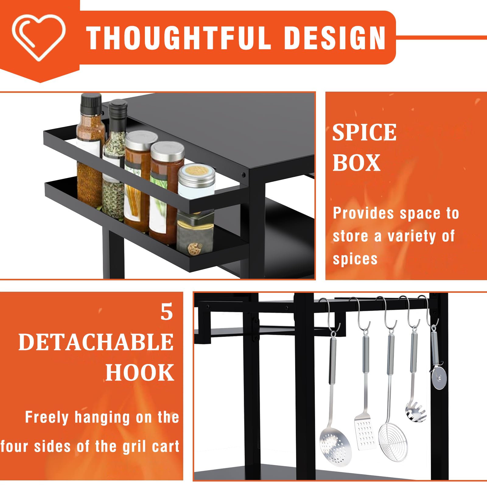 3-Shelf Outdoor Grill Cart with Wheels