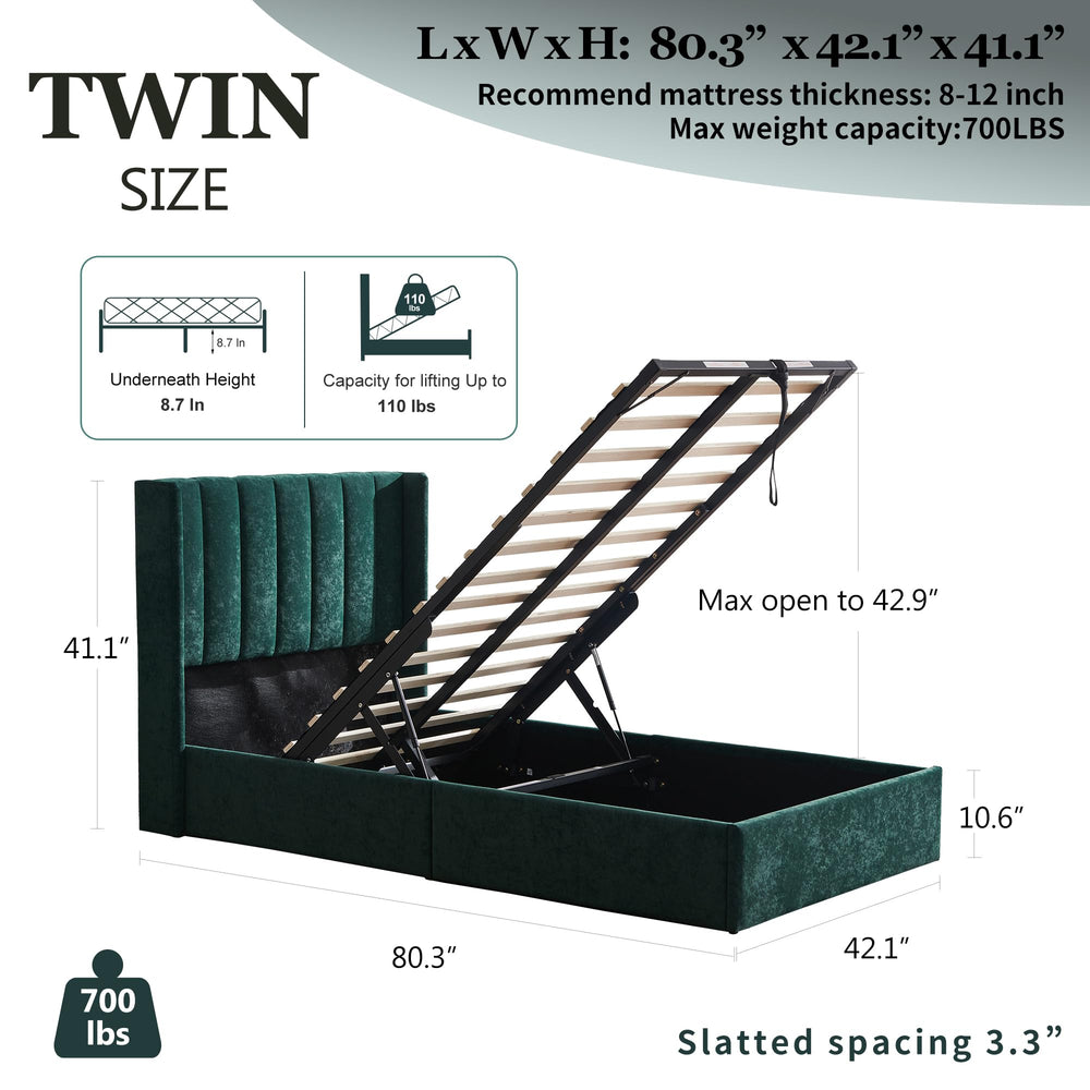 Velvet Wingback Storage Bed