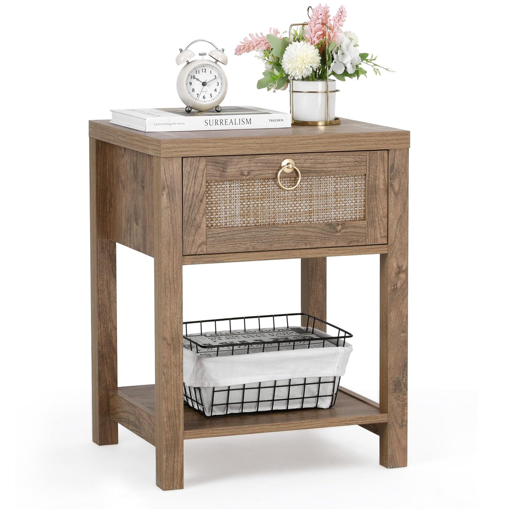 Farmhouse Rattan Nightstand Set of 2
